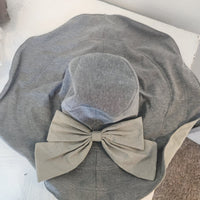 Grey Wide-Brim Hat with Bow